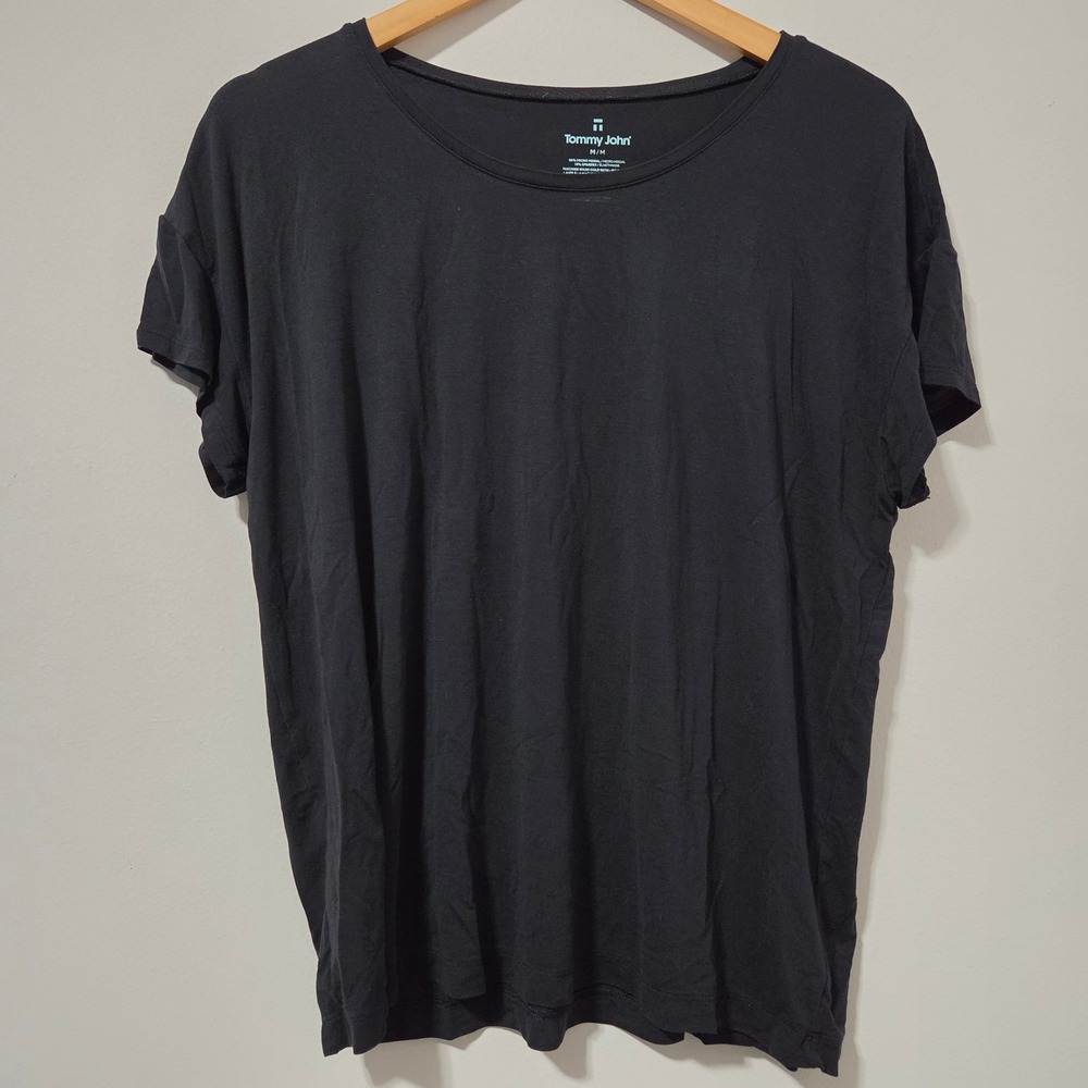 Tommy John Womens Second Skin‎ Sleep Tee Black Micro Modal Scoop Neck Shirt M